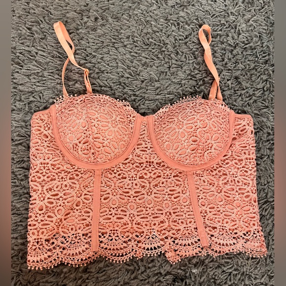 Light Pink Boustier Zip Up Lace Top - Picture 1 of 5